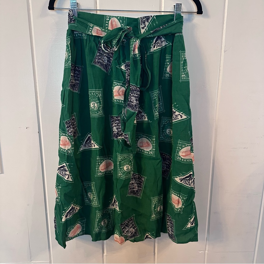 Anthropologie Green Graphic Midi Skirt - Picture 2 of 6